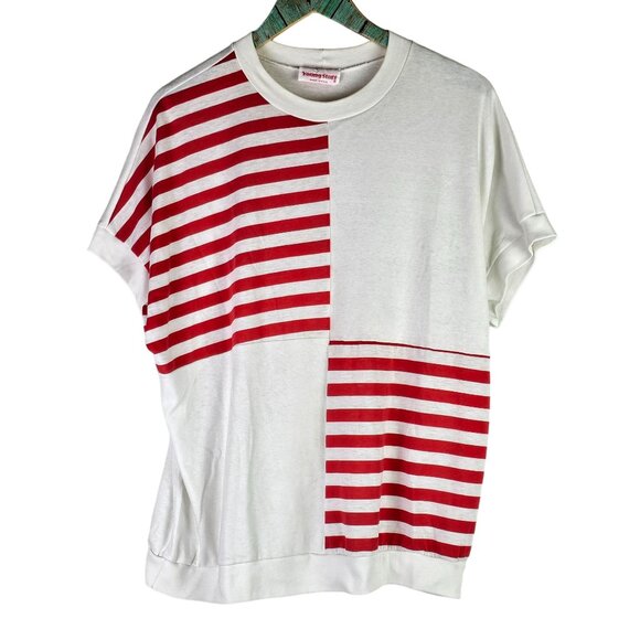Young Stuff Tops - Vintage 1980's Young Stuff American Made Beachy Red White Stripe Top, Sz XL